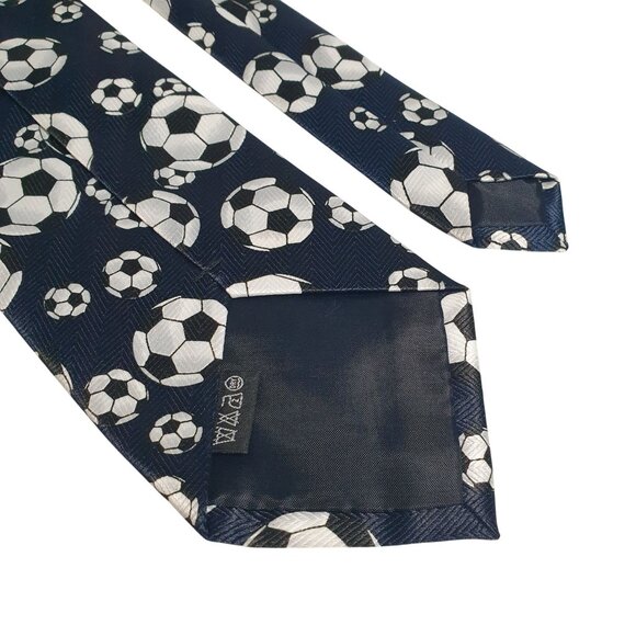 Romario Manzini Soccer Ball Necktie Mens Sports Pattern Navy White 3 Inch Tie - Picture 5 of 5